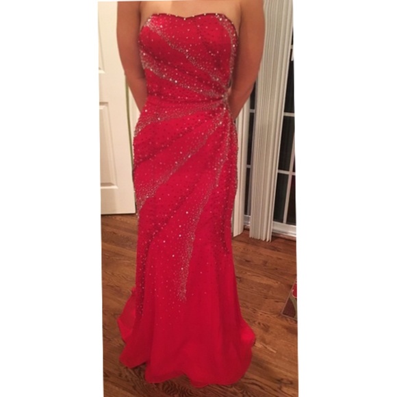 Red Prom Pageant Sequin Red Dress - Picture 1 of 3